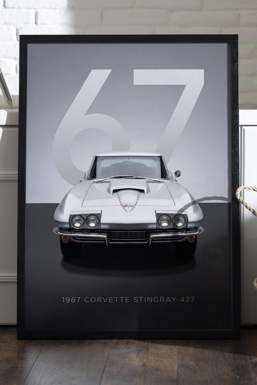 Corvette Stingray 427 Siyah Ahşap Çerçeveli Poster, Dekoratif Araba Duvar Tablosu