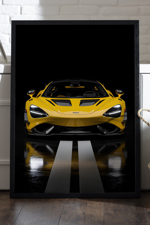 McLaren 765LT Siyah Ahşap Çerçeveli Poster, Dekoratif Araba Duvar Tablosu