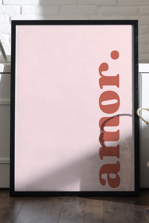 Amor Doğal Ahşap Çerçeveli Poster, Dekoratif Aşk Duvar Tablosu