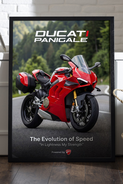 Ducati Panigale Siyah Ahşap Çerçeveli Poster, Dekoratif Motosiklet Duvar Tablosu
