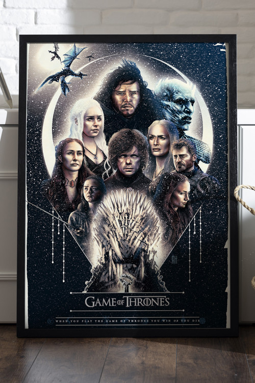 Game of Thrones Siyah Ahşap Çerçeveli Poster, Dekoratif Dizi Duvar Tablosu