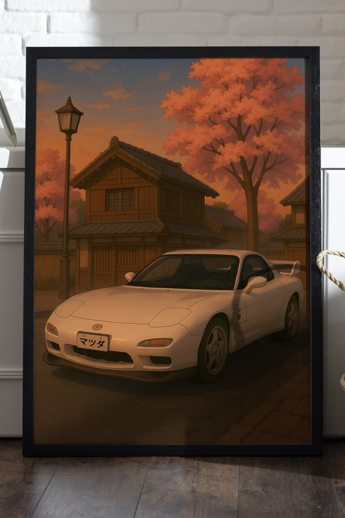 Mazda RX-7 Siyah Ahşap Çerçeveli Poster, Dekoratif Araba Duvar Tablosu