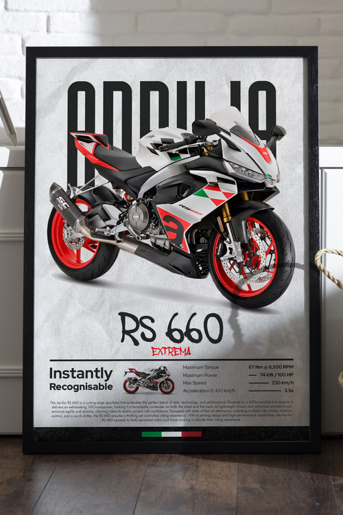 Aprilia RS 660 Extrema Siyah Ahşap Çerçeveli Poster, Dekoratif Motosiklet Duvar Tablosu