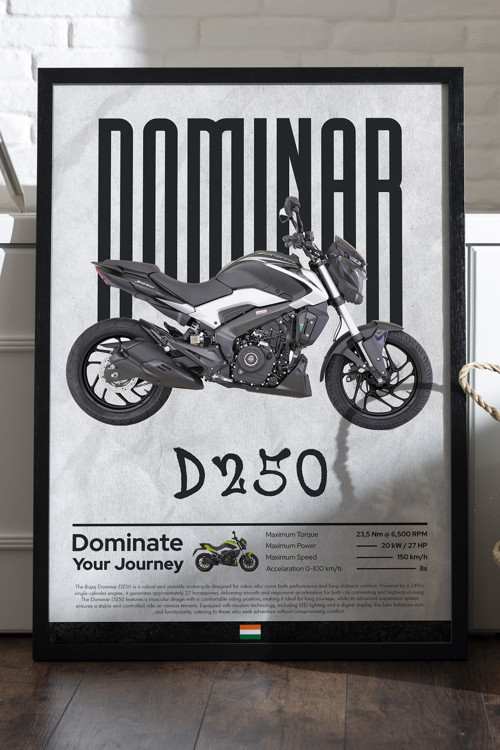 Bajaj Dominar 250 Siyah Ahşap Çerçeveli Poster, Dekoratif Motosiklet Duvar Tablosu