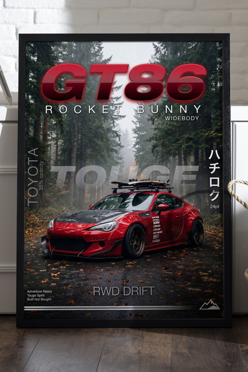 Toyota GT86 Siyah Ahşap Çerçeveli Poster, Dekoratif Araba Duvar Tablosu