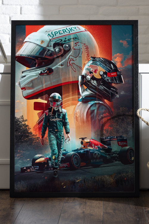 Formula 1 Siyah Ahşap Çerçeveli Poster, Dekoratif Araba Duvar Tablosu