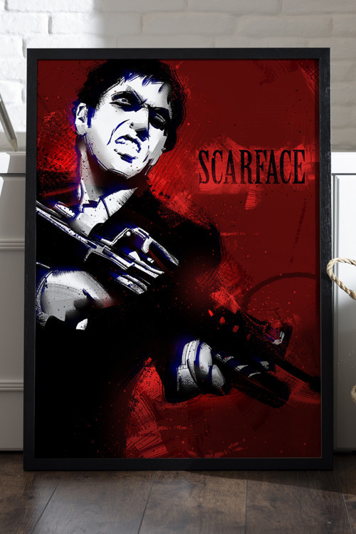 Scarface Siyah Ahşap Çerçeveli Poster, Film Duvar Tablosu