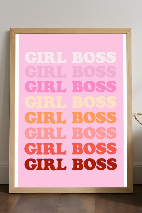 Girl Boss Doğal Ahşap Çerçeveli Poster, Dekoratif Genç Kız Duvar Tablosu