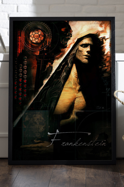 Frankenstein Siyah Ahşap Çerçeveli Poster, Dekoratif Film Duvar Tablosu