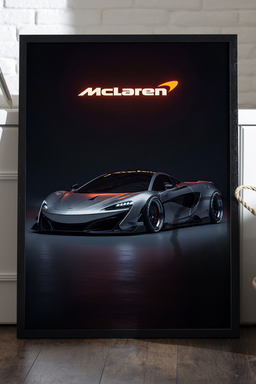 McLaren 570S Siyah Ahşap Çerçeveli Poster, Dekoratif Araba Duvar Tablosu