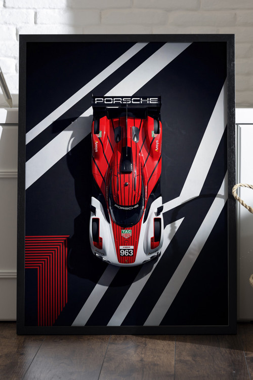 Porsche 963 Siyah Ahşap Çerçeveli Poster, Dekoratif Araba Duvar Tablosu
