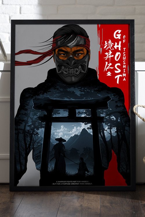 Ghost of Tsushima Siyah Ahşap Çerçeveli Poster, Dekoratif Oyun Duvar Tablosu