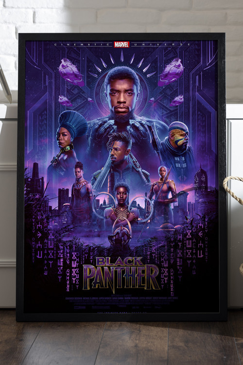 Black Panther Siyah Ahşap Çerçeveli Poster, Dekoratif Film Duvar Tablosu