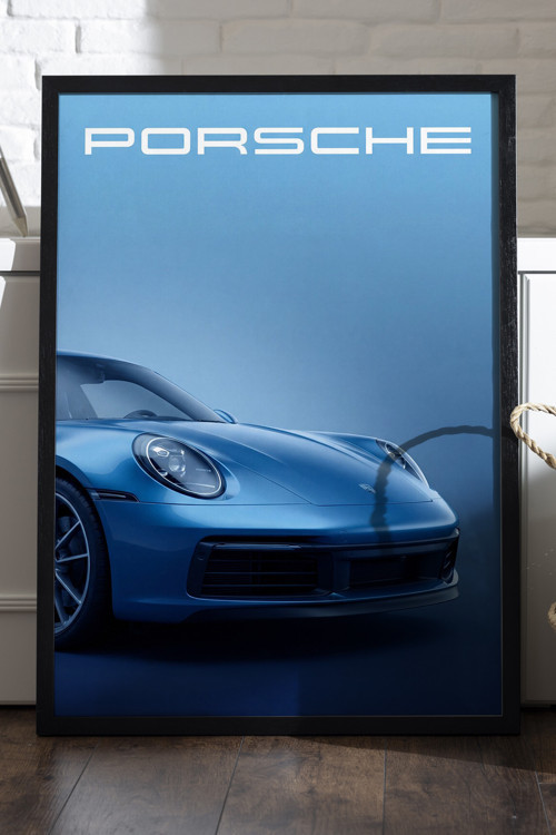 Porsche 911 Siyah Ahşap Çerçeveli Poster, Dekoratif Araba Duvar Tablosu