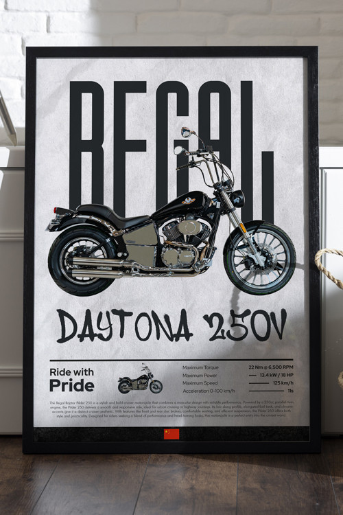 Regal Daytona 250V Siyah Ahşap Çerçeveli Poster, Dekoratif Motosiklet Duvar Tablosu