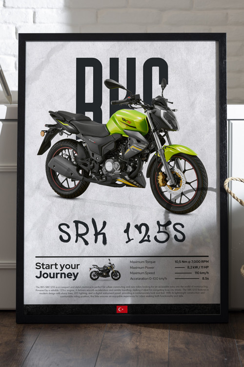 RKS SRK 125S Siyah Ahşap Çerçeveli Poster, Dekoratif Motosiklet Duvar Tablosu