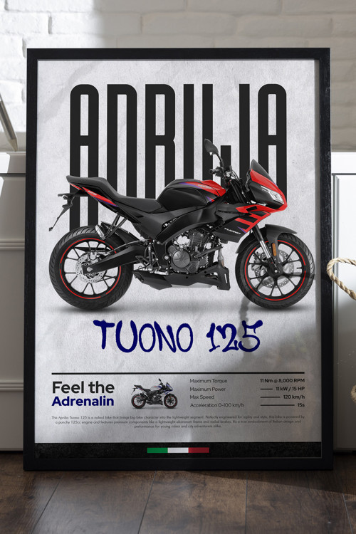 Aprilia Tuono 125 Siyah Ahşap Çerçeveli Poster, Dekoratif Motosiklet Duvar Tablosu