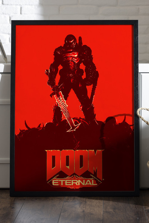 Doom Siyah Ahşap Çerçeveli Poster, Dekoratif Oyun Duvar Tablosu