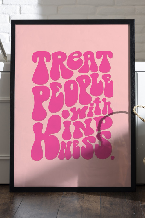 Motto Söz Doğal Ahşap Çerçeveli Poster, Dekoratif Pembe Duvar Tablosu