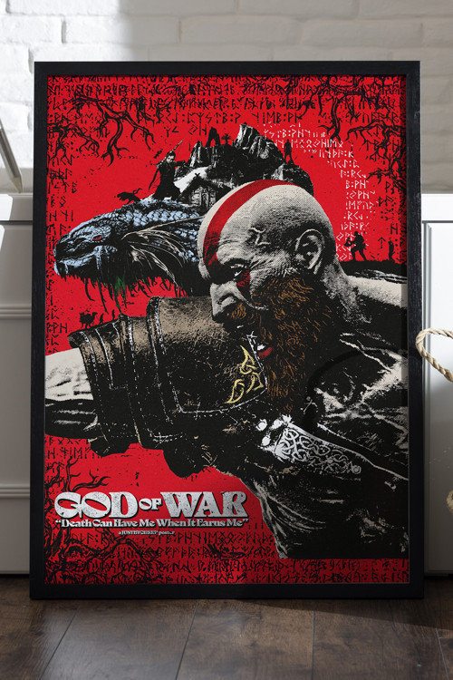 God of War Siyah Ahşap Çerçeveli Poster, Dekoratif Oyun Duvar Tablosu