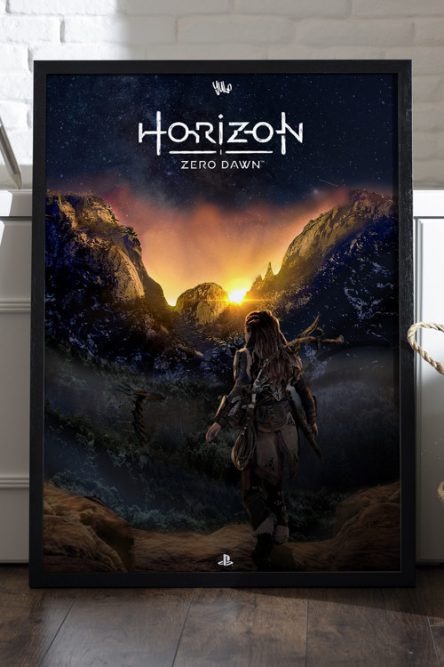 Horizon Zero Dawn Siyah Ahşap Çerçeveli Poster, Dekoratif Oyun Duvar Tablosu