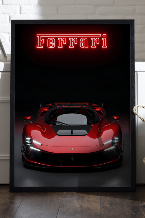 Ferrari Daytona SP3 Siyah Ahşap Çerçeveli Poster, Dekoratif Araba Duvar Tablosu