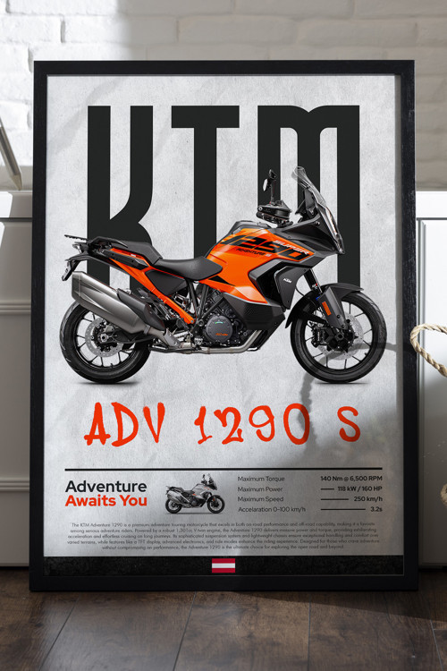 KTM ADV 1290 Siyah Ahşap Çerçeveli Poster, Dekoratif Motosiklet Duvar Tablosu