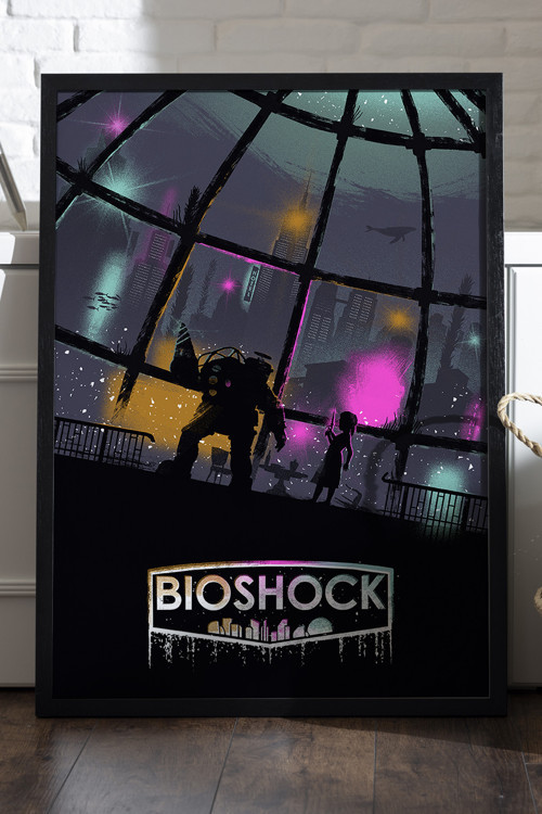 Bioshock Siyah Ahşap Çerçeveli Poster, Dekoratif Oyun Duvar Tablosu