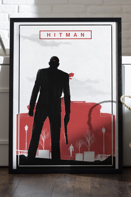 Hitman Siyah Ahşap Çerçeveli Poster, Dekoratif Oyun Duvar Tablosu