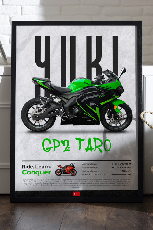 Yuki GP2 Taro Siyah Ahşap Çerçeveli Poster, Dekoratif Motosiklet Duvar Tablosu