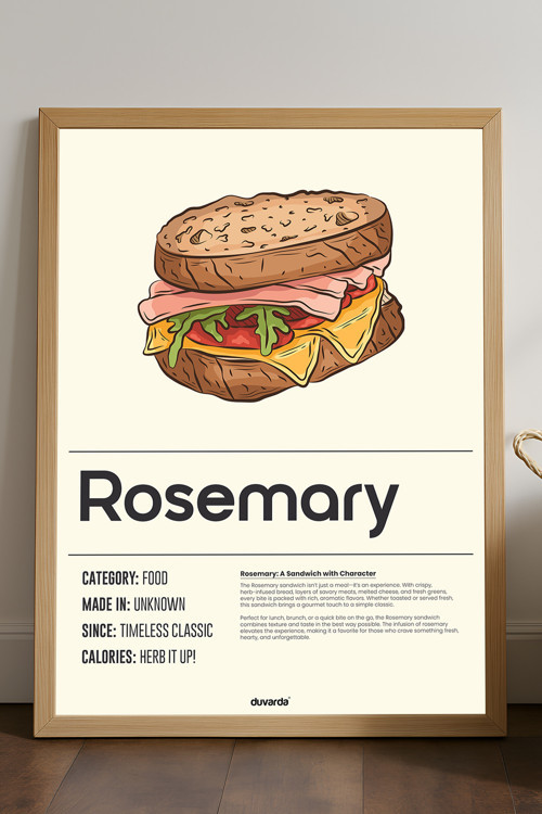 Rosemary Ahşap Çerçeveli Poster, Dekoratif Mutfak Duvar Tablosu