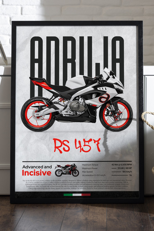 Aprilia RS 457 Siyah Ahşap Çerçeveli Poster, Dekoratif Motosiklet Duvar Tablosu