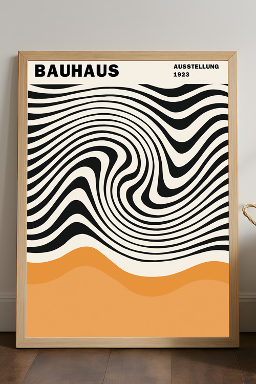 Bauhaus Doğal Ahşap Çerçeveli Poster, Dekoratif Sanatsal Duvar Tablosu