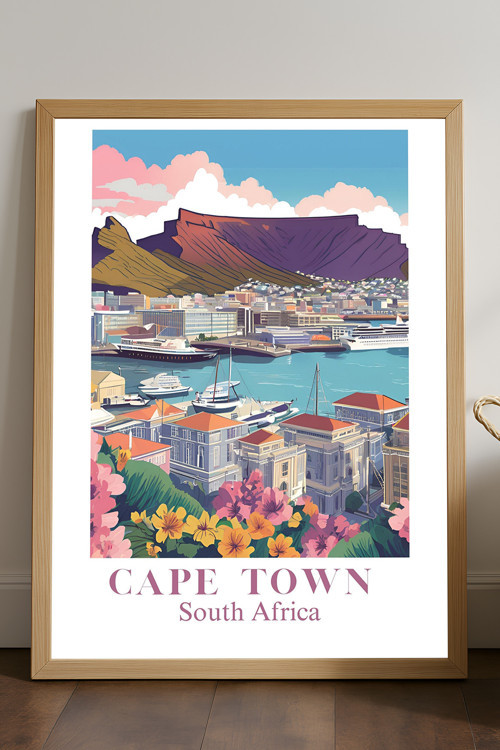 Cape Town Doğal Ahşap Çerçeveli Poster, Dekoratif Seyahat Duvar Tablosu