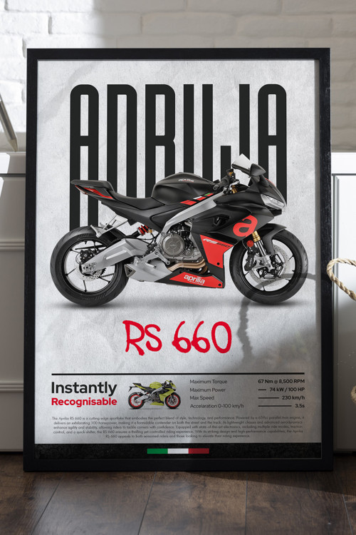 Aprilia RS 660 Siyah Ahşap Çerçeveli Poster, Dekoratif Motosiklet Duvar Tablosu