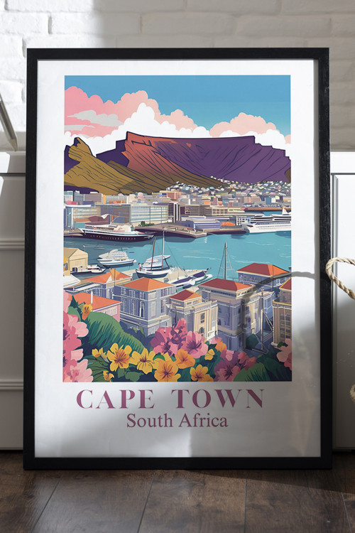 Cape Town Siyah Ahşap Çerçeveli Poster, Dekoratif Seyahat Duvar Tablosu