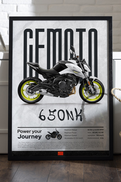 CFMOTO 650 NK Siyah Ahşap Çerçeveli Poster, Dekoratif Motosiklet Duvar Tablosu