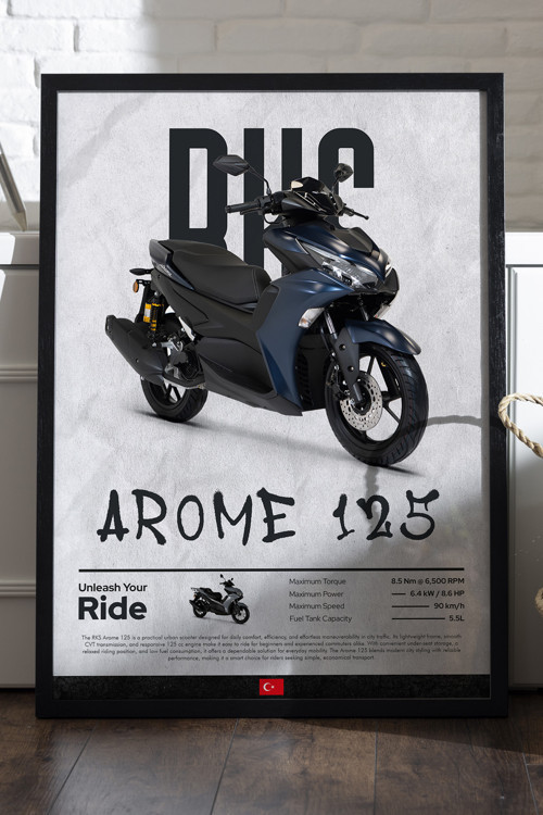 RKS Arome 125 Siyah Ahşap Çerçeveli Poster, Motosiklet Duvar Tablosu