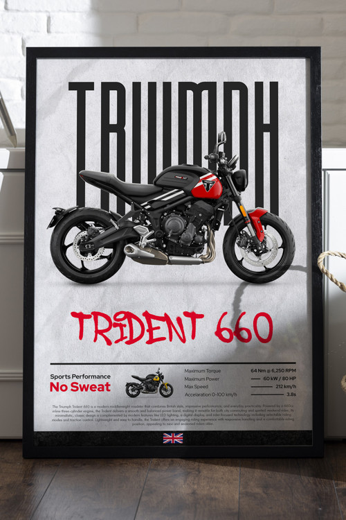 Triumph Trident Siyah Ahşap Çerçeveli Dekoratif Motosiklet Duvar Tablosu