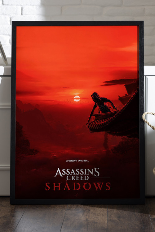 Assassin's Creed Shadows Siyah Ahşap Çerçeveli Poster, Dekoratif Oyun Duvar Tablosu