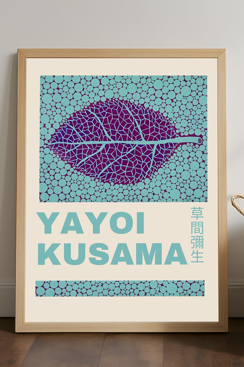 Yayoi Kusama Doğal Ahşap Çerçeveli Poster, Dekoratif Sanatsal Duvar Tablosu