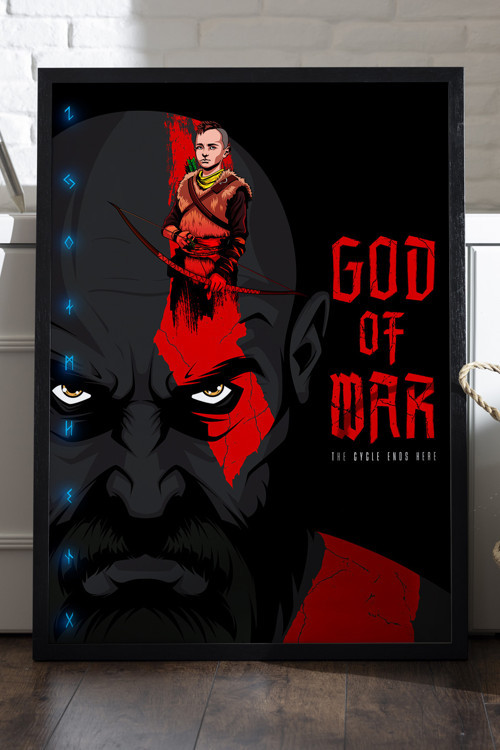 God of War Siyah Ahşap Çerçeveli Poster, Dekoratif Oyun Duvar Tablosu