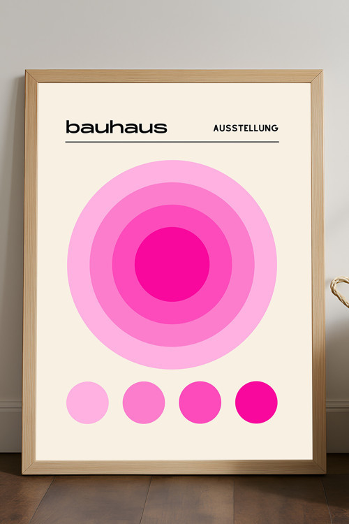 Bauhaus Doğal Ahşap Çerçeveli Poster, Dekoratif Sanatsal Duvar Tablosu