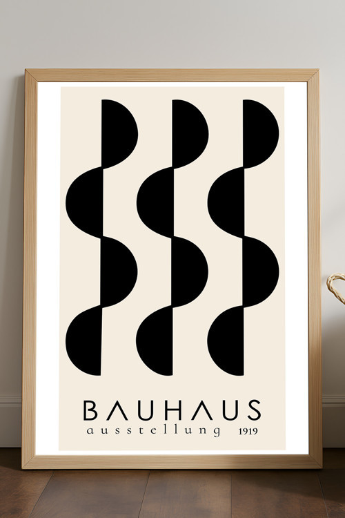 Bauhaus Doğal Ahşap Çerçeveli Poster, Dekoratif Sanatsal Duvar Tablosu