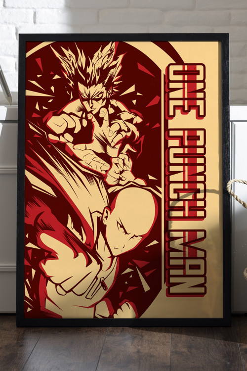 One Punch Man Siyah Ahşap Çerçeveli Poster, Anime Duvar Tablosu