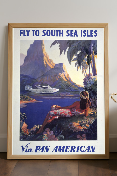South Sea Isles Doğal Ahşap Çerçeveli Poster, Dekoratif Seyahat Duvar Tablosu