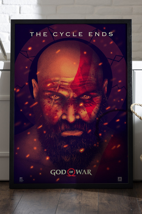 God of War Siyah Ahşap Çerçeveli Poster, Dekoratif Oyun Duvar Tablosu