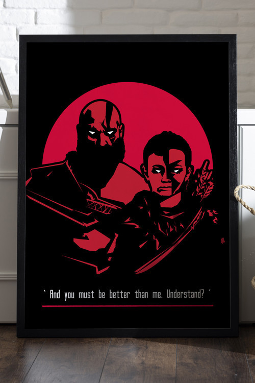 God of War Siyah Ahşap Çerçeveli Poster, Dekoratif Oyun Duvar Tablosu