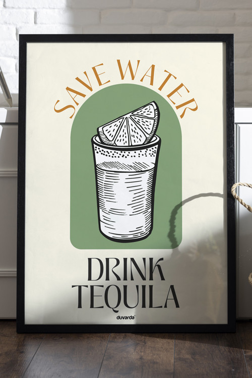 Drink Tequila Ahşap Çerçeveli Poster, Dekoratif Mutfak Duvar Tablosu
