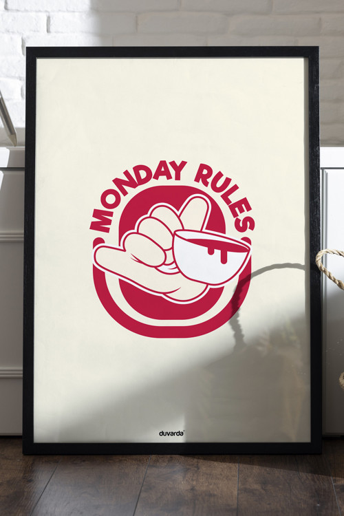 Monday Rules Ahşap Çerçeveli Poster, Dekoratif Mutfak Duvar Tablosu